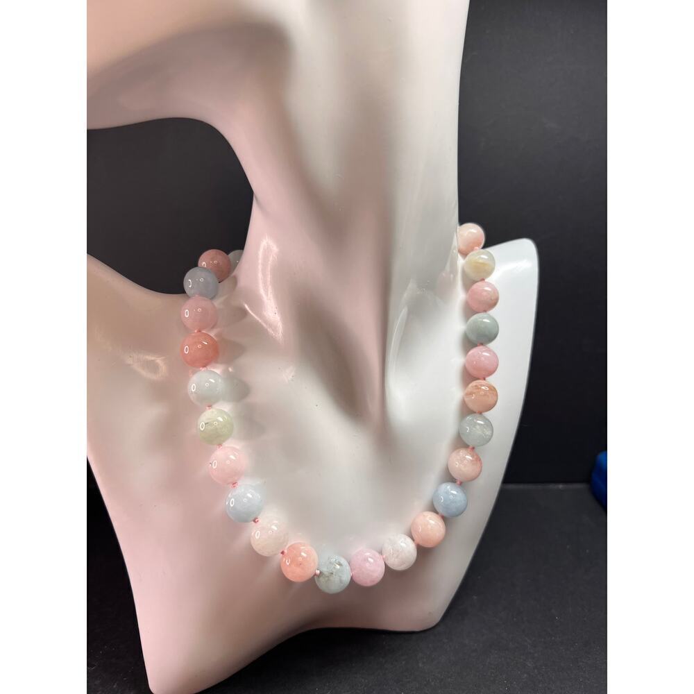 Modern Multi Beryl Bolo Necklace 12mm Morganite Aquamarine Sterling
